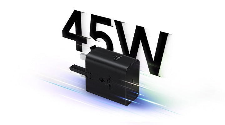 شاحن سامسونج بقوة 45 واط USB-C مع كيبل 1.8 متر شحن سريع|أسود شاحن سامسونج بقوة 45 واط USB-C مع كيبل 1.8 متر شحن سريع|أسود